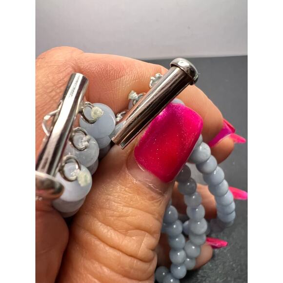 NEW Triple strand beaded aquamarine bracelet with sterling silver slide clasp - Picture 4 of 10